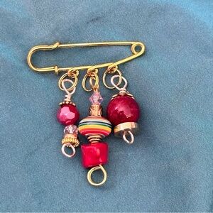 Safety Pin With Charms Brooch With Handmade Glass Beaded Charms Dangles 4370 B